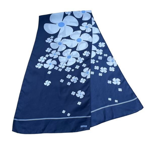SVITZER 100% Silk Navy Floral Scarf - Picture 11 of 12